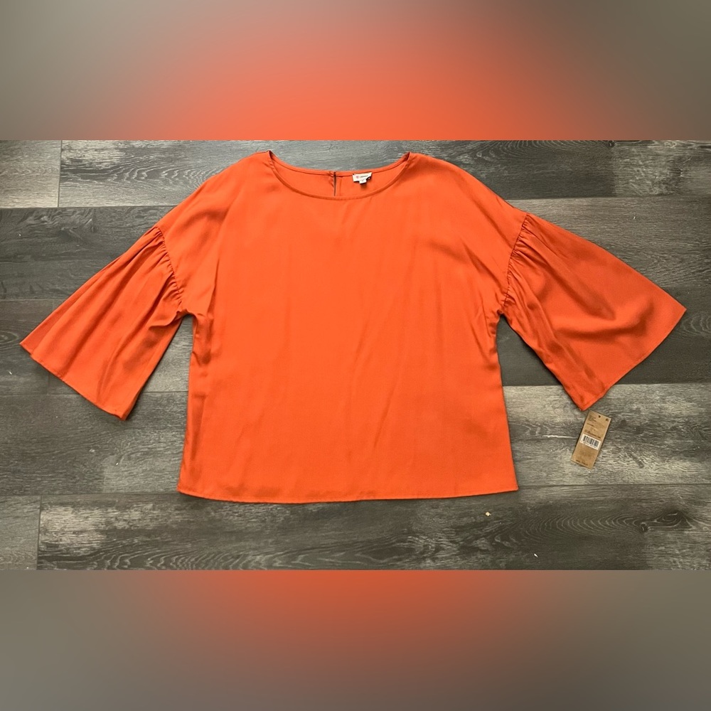 NWT Cremieux Women's Medium Orange Cayenne Long Wide Sleeved Blouse